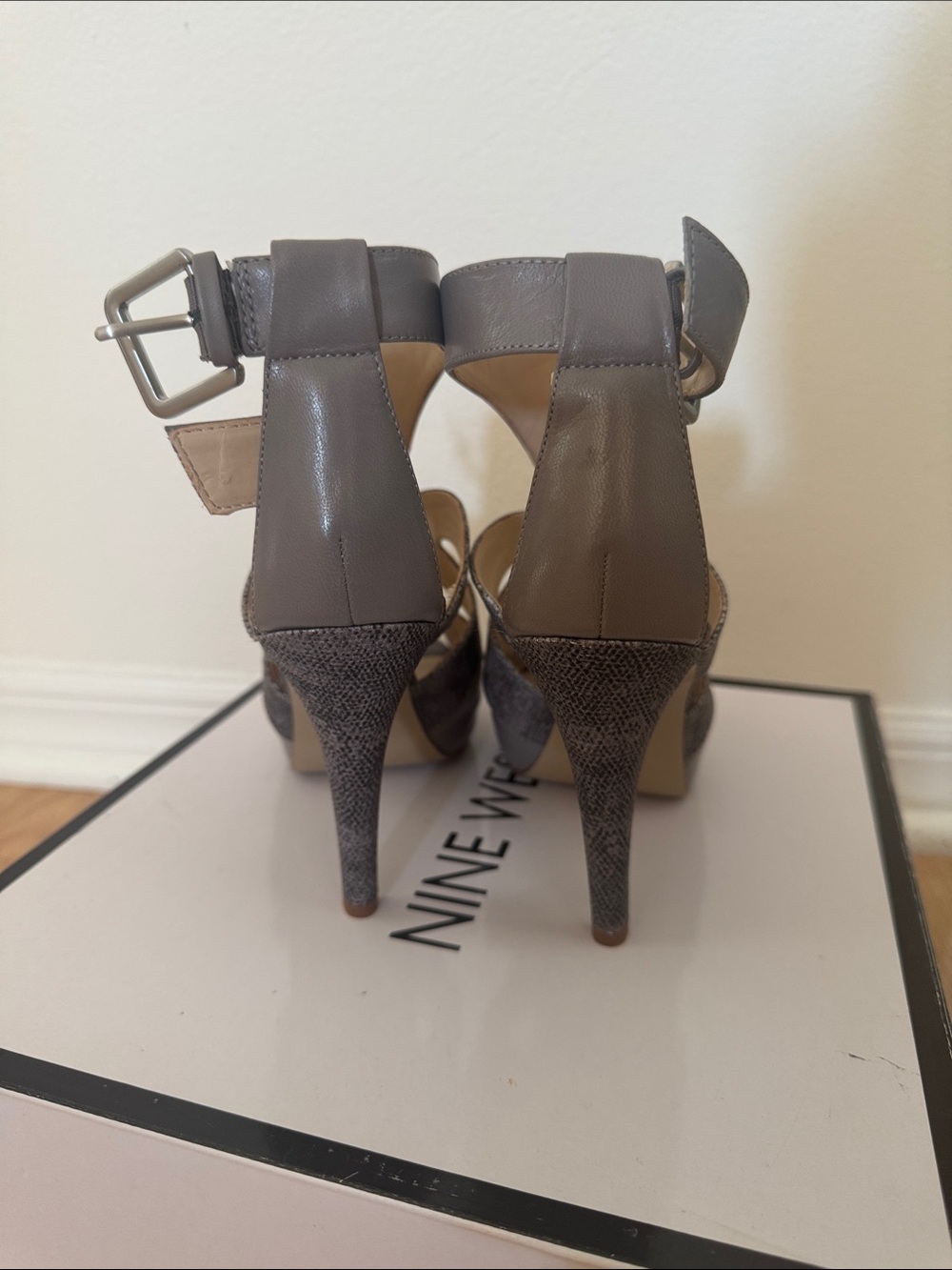 Nine West Gray Open-Toe Strappy Stilettos - Picture 2 of 5